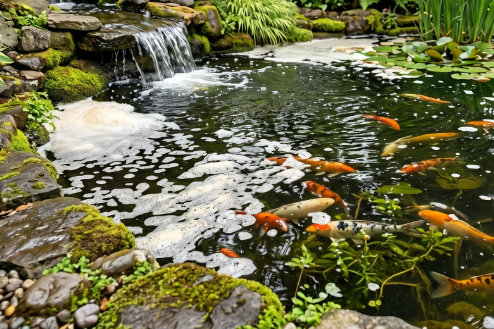 Schaum auf der Teichoberfläche