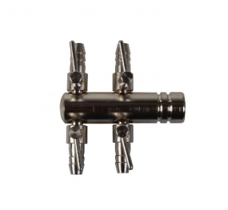 Luftverteiler 9 mm 4-Wege mit Hahn, Eingang 18 mm