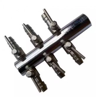 Luftverteiler 9 mm 6-Wege mit Hahn, Eingang 18 mm