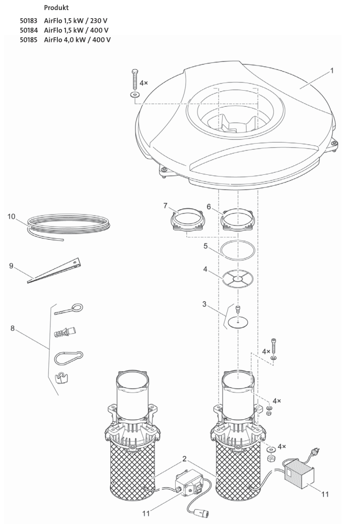 Bauplan 1 Ersatzteile für Oase AirFlo 1,5 kW / 230 V