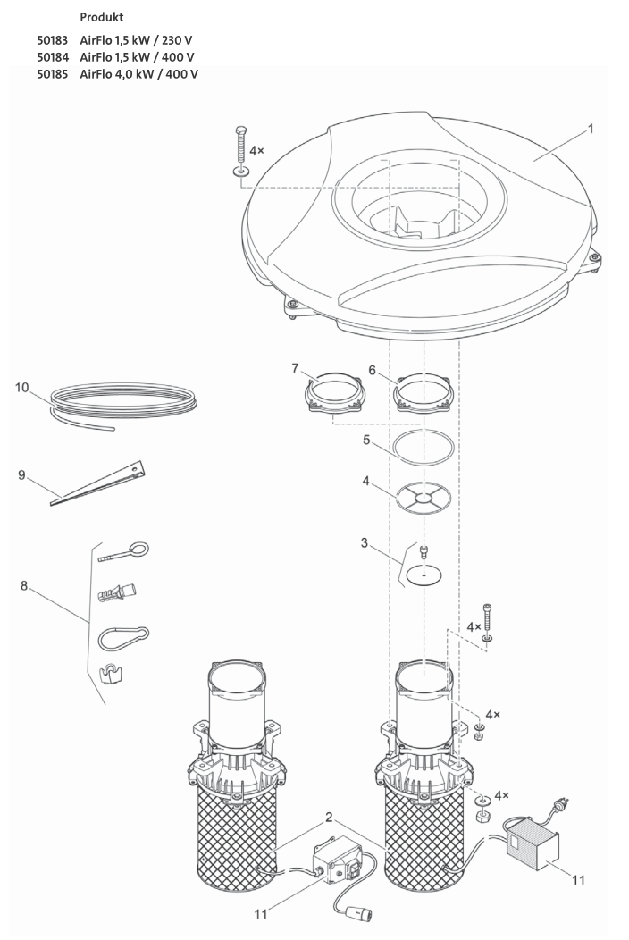 Bauplan 1 Ersatzteile für Oase AirFlo 1,5 kW / 400 V