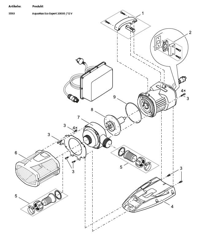 Bauplan 1 Ersatzteile für Oase AquaMax Eco Expert 20000 / 12 V