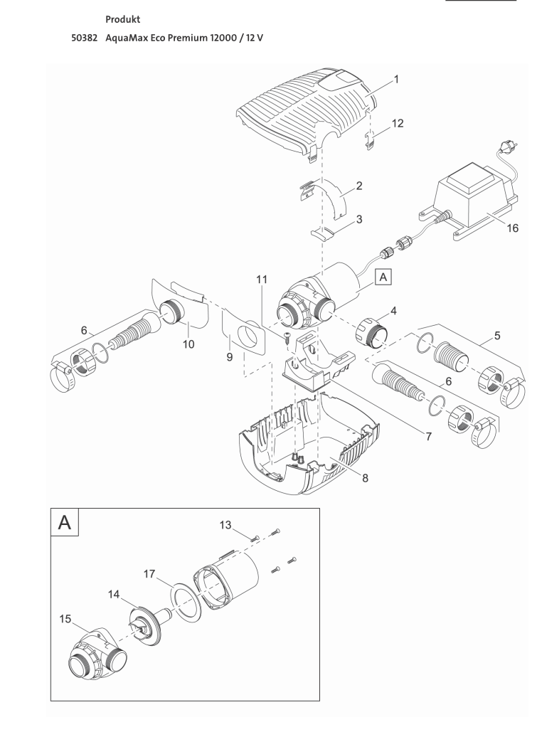 Bauplan 1 Ersatzteile für Oase AquaMax Eco Premium 12000 / 12 V