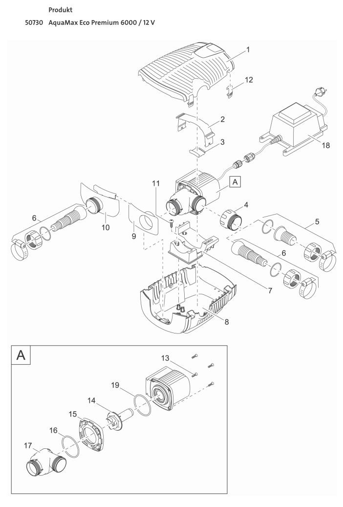Bauplan 1 Ersatzteile für Oase AquaMax Eco Premium 6000 / 12 V