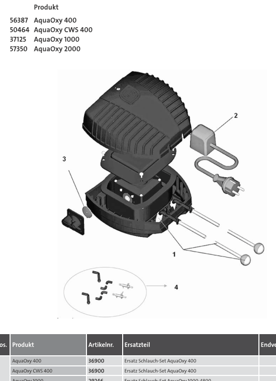 Bauplan 1 Ersatzteile für Oase AquaOxy CWS 400 (altes Modell)