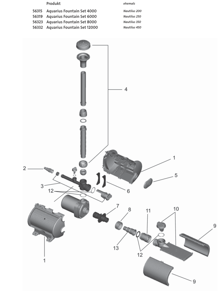 Bauplan 1 Ersatzteile für Oase Aquarius Fountain Set 12000 (vorher Nautilus 450)
