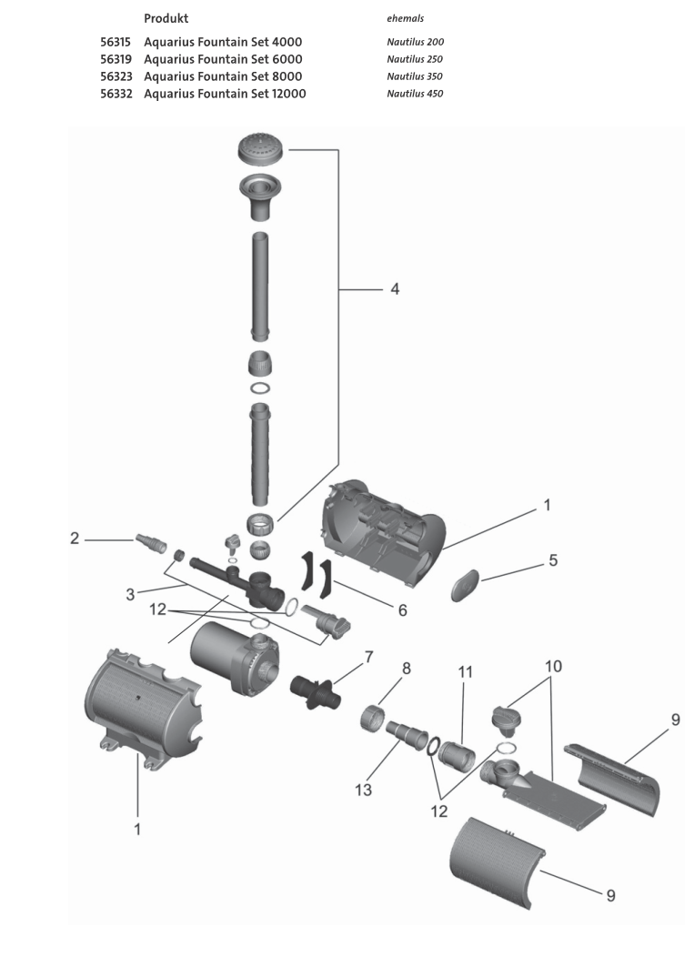 Bauplan 1 Ersatzteile für Oase Aquarius Fountain Set 4000 (vorher Nautilus 200)