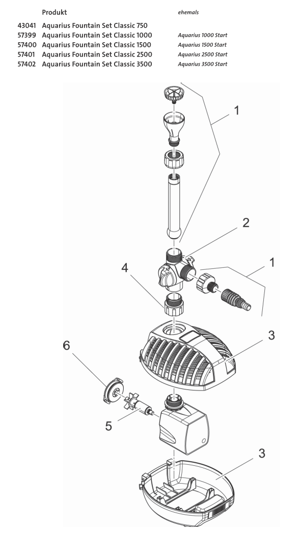 Bauplan 1 Ersatzteile für Oase Aquarius Fountain Set Classic 1500