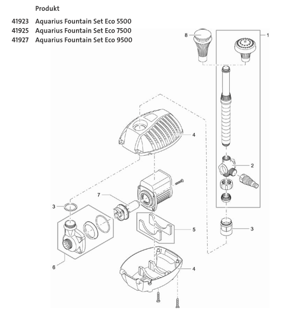 Bauplan 1 Ersatzteile für Oase Aquarius Fountain Set Eco 5500