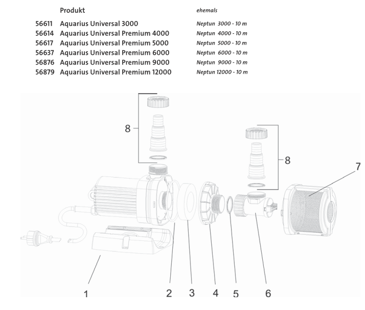 Bauplan 1 Ersatzteile für Oase Aquarius Universal 12000