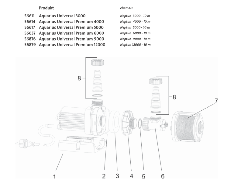 Bauplan 1 Ersatzteile für Oase Aquarius Universal 3000