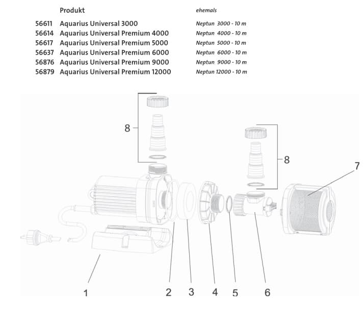 Bauplan 1 Ersatzteile für Oase Aquarius Universal 5000