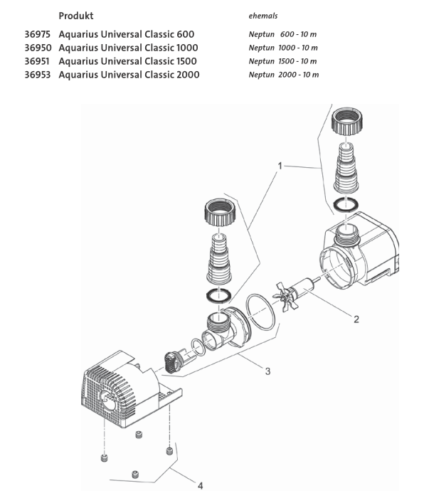 Bauplan 1 Ersatzteile für Oase Aquarius Universal 600