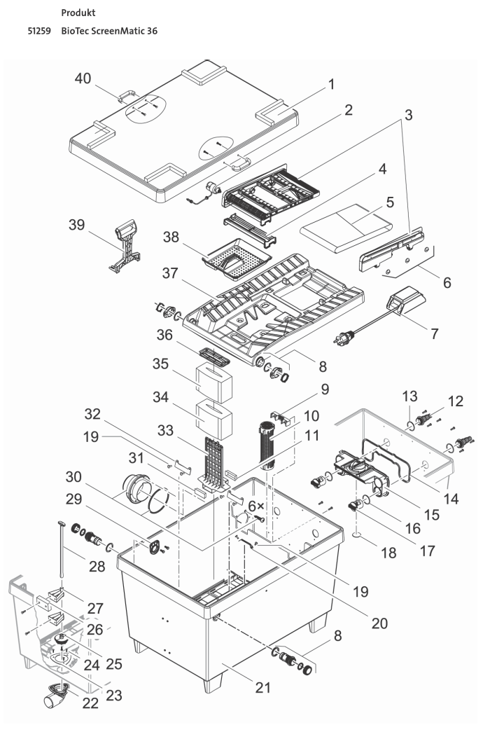 Bauplan 1 Ersatzteile für Oase BioTec ScreenMatic 36