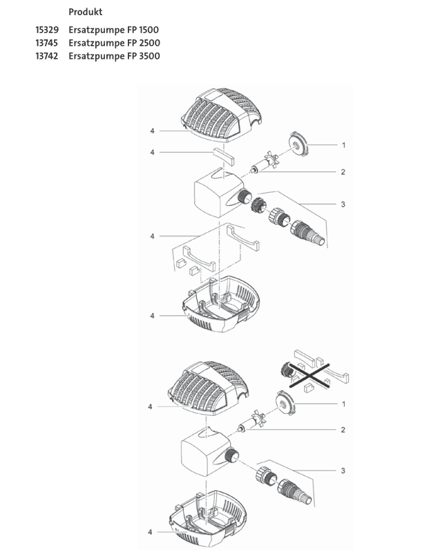 Bauplan 1 Ersatzteile für Oase Ersatzpumpe FP 1500