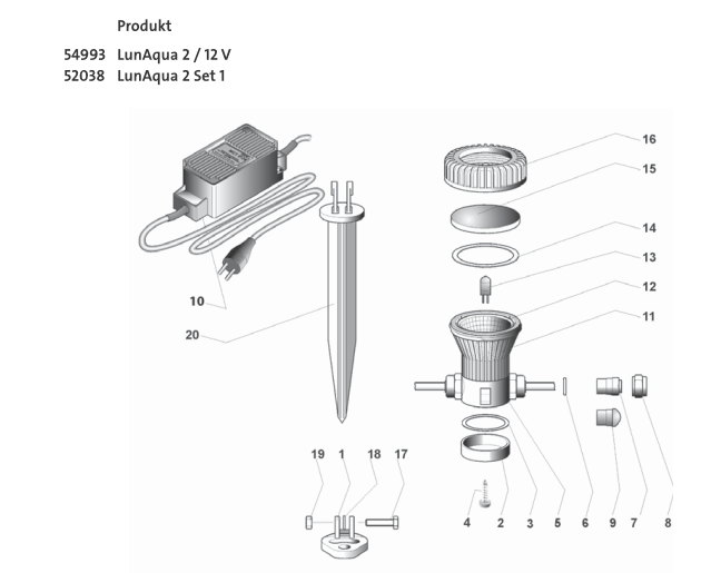 Bauplan 1 Ersatzteile für Oase LunAqua 2 / 12 V