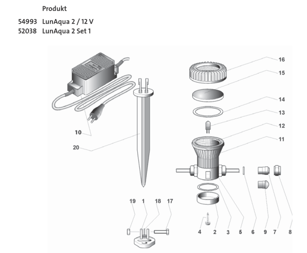 Bauplan 1 Ersatzteile für Oase LunAqua 2 Set 1