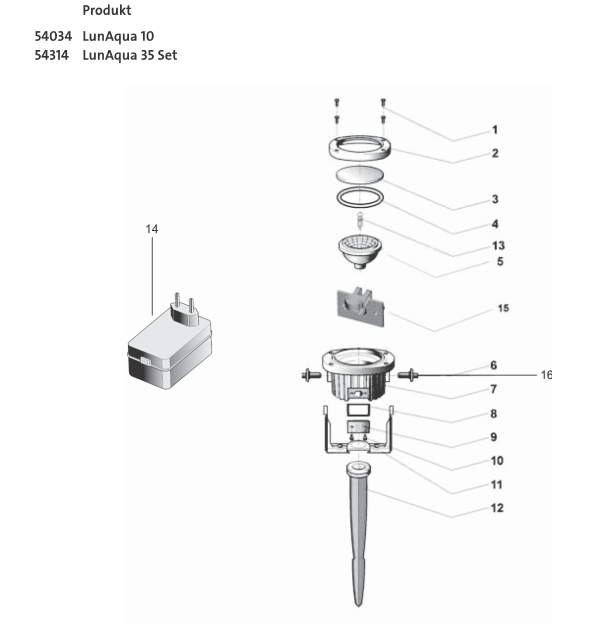 Bauplan 1 Ersatzteile für Oase LunAqua 35 Set