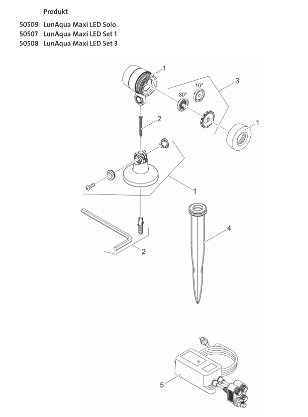 Bauplan 1 Ersatzteile für Oase LunAqua Maxi LED Set 1