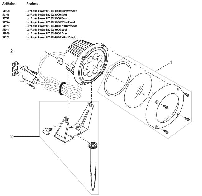 Bauplan 1 Ersatzteile für Oase LunAqua Power LED XL 3000 Spot