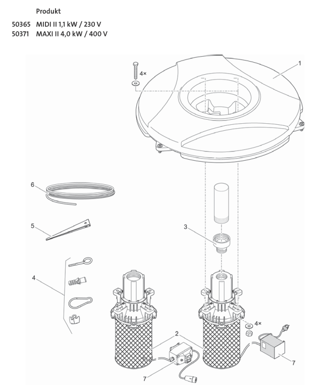 Bauplan 1 Ersatzteile für Oase MIDI II 1,1 kW / 230 V