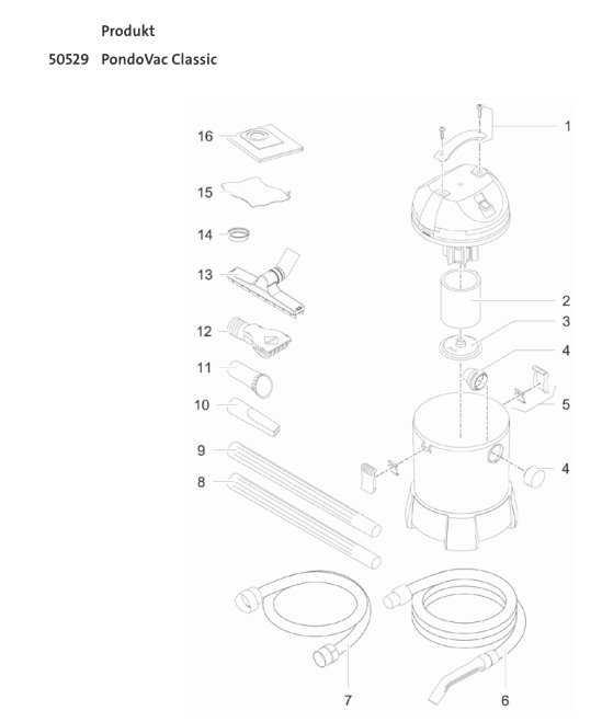 Bauplan 1 Ersatzteile für Oase PondoVac Classic