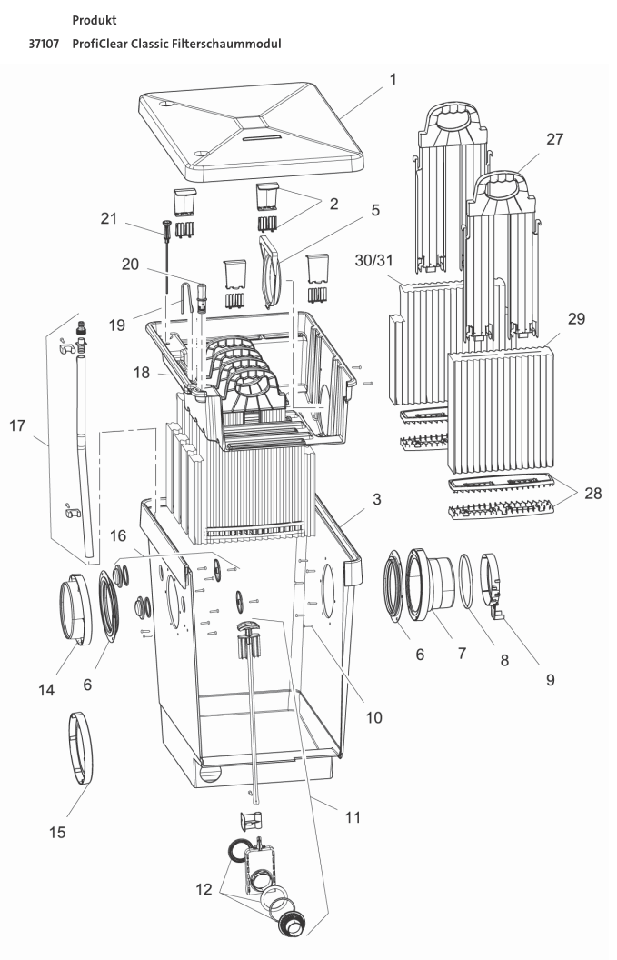 Bauplan 1 Ersatzteile für Oase ProfiClear Classic Filterschaummodul