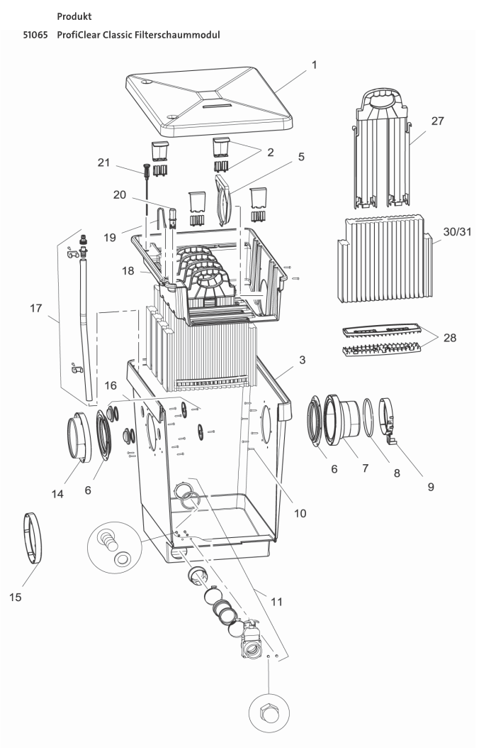 Bauplan 1 Ersatzteile für Oase ProfiClear Classic Filterschaummodul