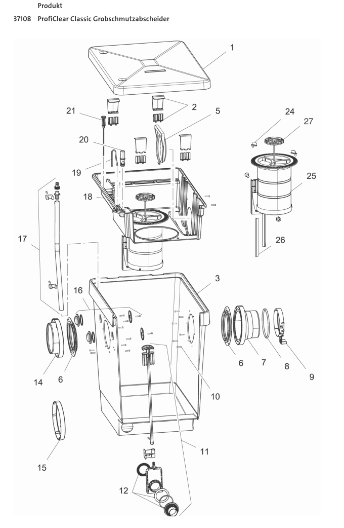 Bauplan 1 Ersatzteile für Oase ProfiClear Classic Grobschmutzabscheider 37108
