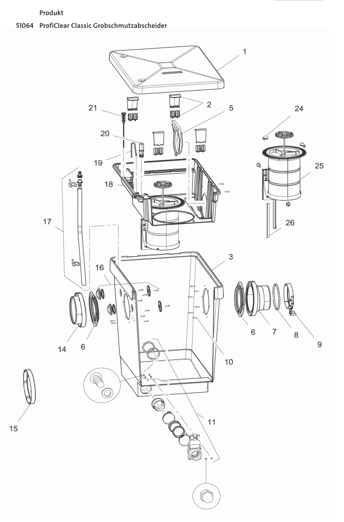 Bauplan 1 Ersatzteile für Oase ProfiClear Classic Grobschmutzabscheider 51064