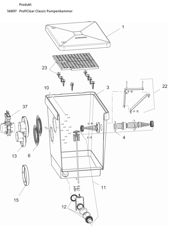 Bauplan 1 Ersatzteile für Oase ProfiClear Classic Pumpenkammer (Nr. 56897)