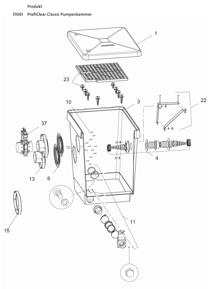 Bauplan 1 Ersatzteile für Oase ProfiClear Classic Pumpenkammer