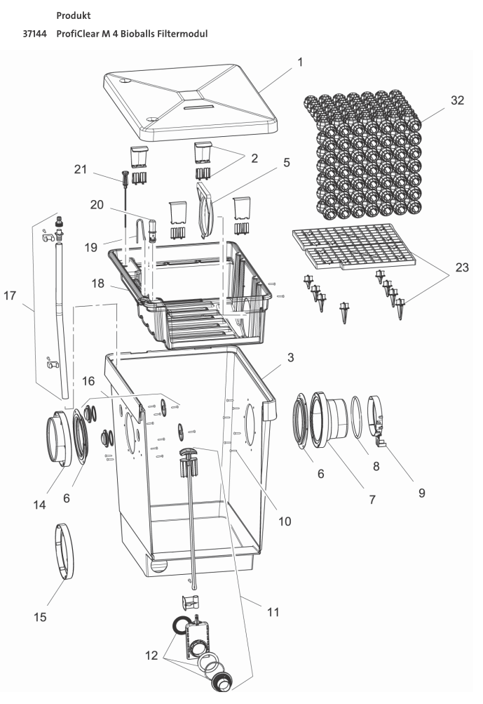Bauplan 1 Ersatzteile für Oase ProfiClear M 4 Bioballs Filtermodul