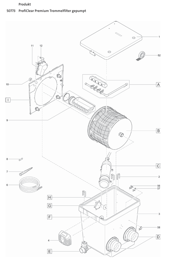 Bauplan 1 Ersatzteile für Oase ProfiClear Premium Trommelfilter gepumpt