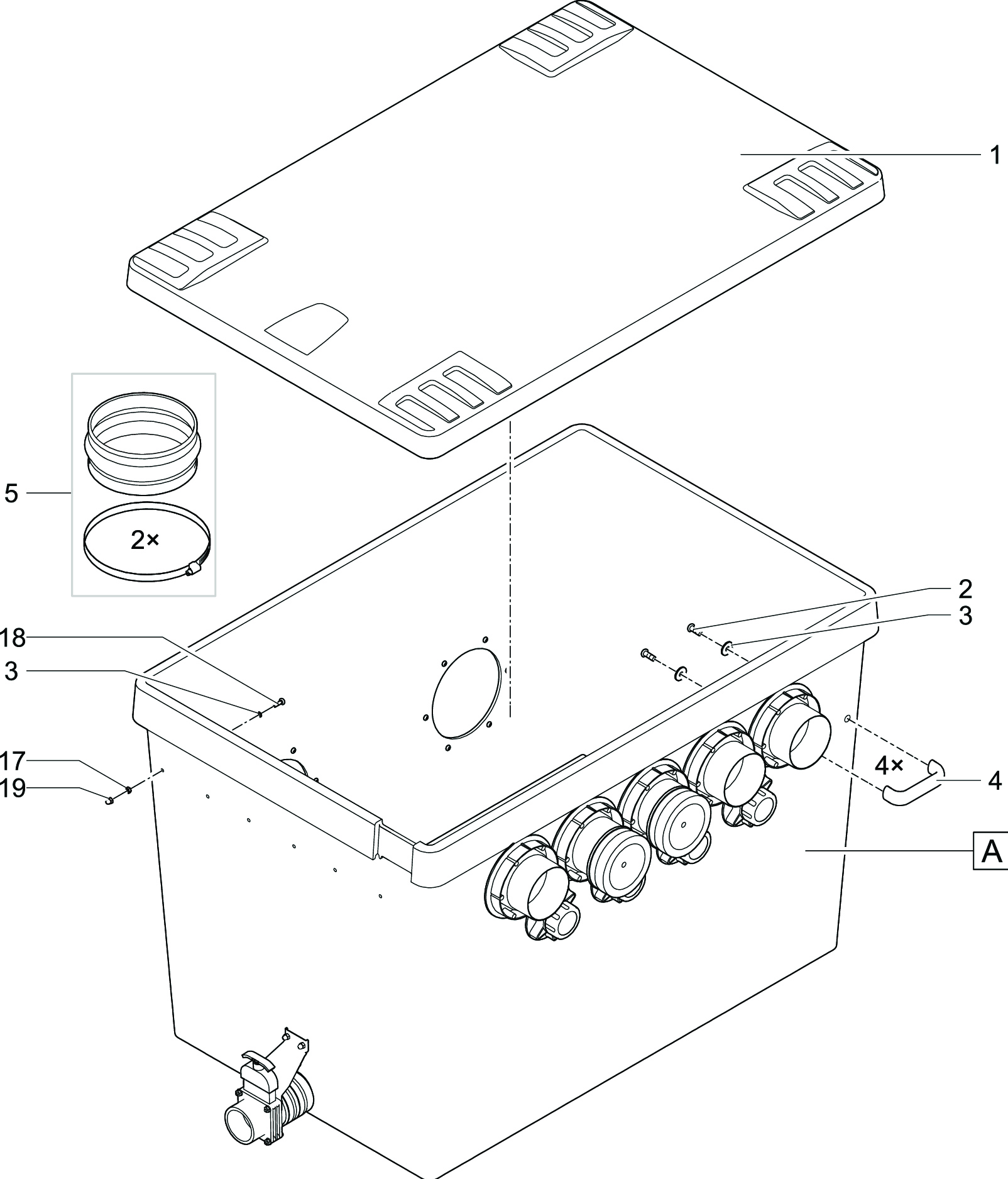 Bauplan 1 Ersatzteile für Oase ProfiClear Premium XL Ablaufmodul Gravitation