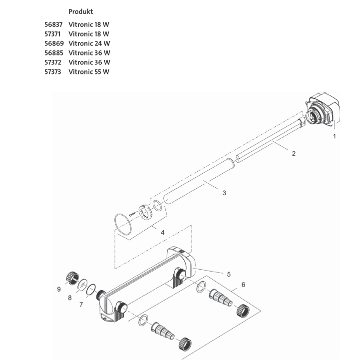 Bauplan 1 Ersatzteile für Oase Vitronic 18 W (altes Modell)