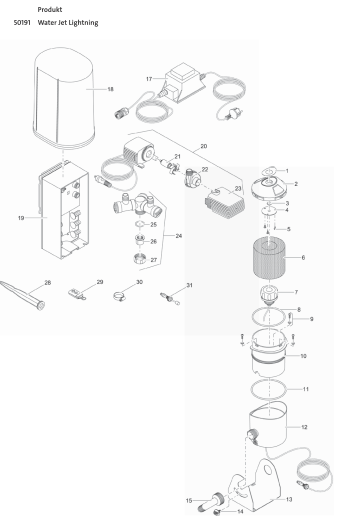 Bauplan 1 Ersatzteile für Oase Water Jet Lightning